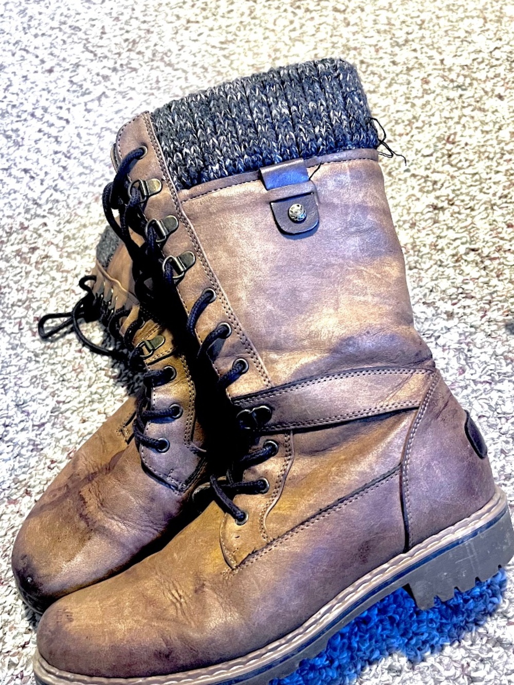 Denver Hayes Brown Lace-Up Boots with Gray Cuff